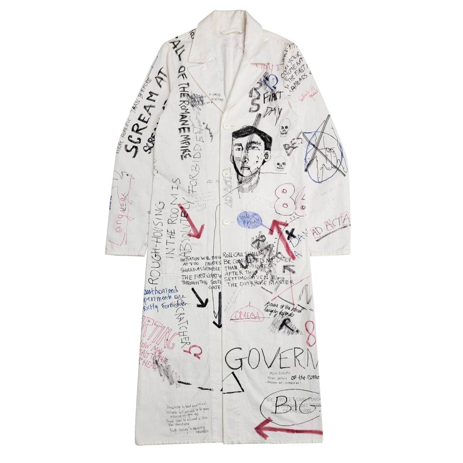 Raf Simons Men's Spring And Autumn Hand-painted Graffiti Long Trench Coat Jacket High Street Trend Hip-hop Personality Trench Coat Ngvp #1659