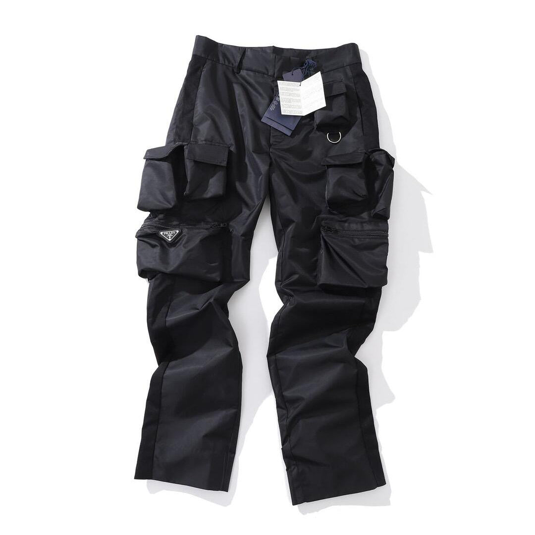 Prada Men's Spring And Summer Solid Color Nylon Multi Functional Pockets Trousers Pants #75645
