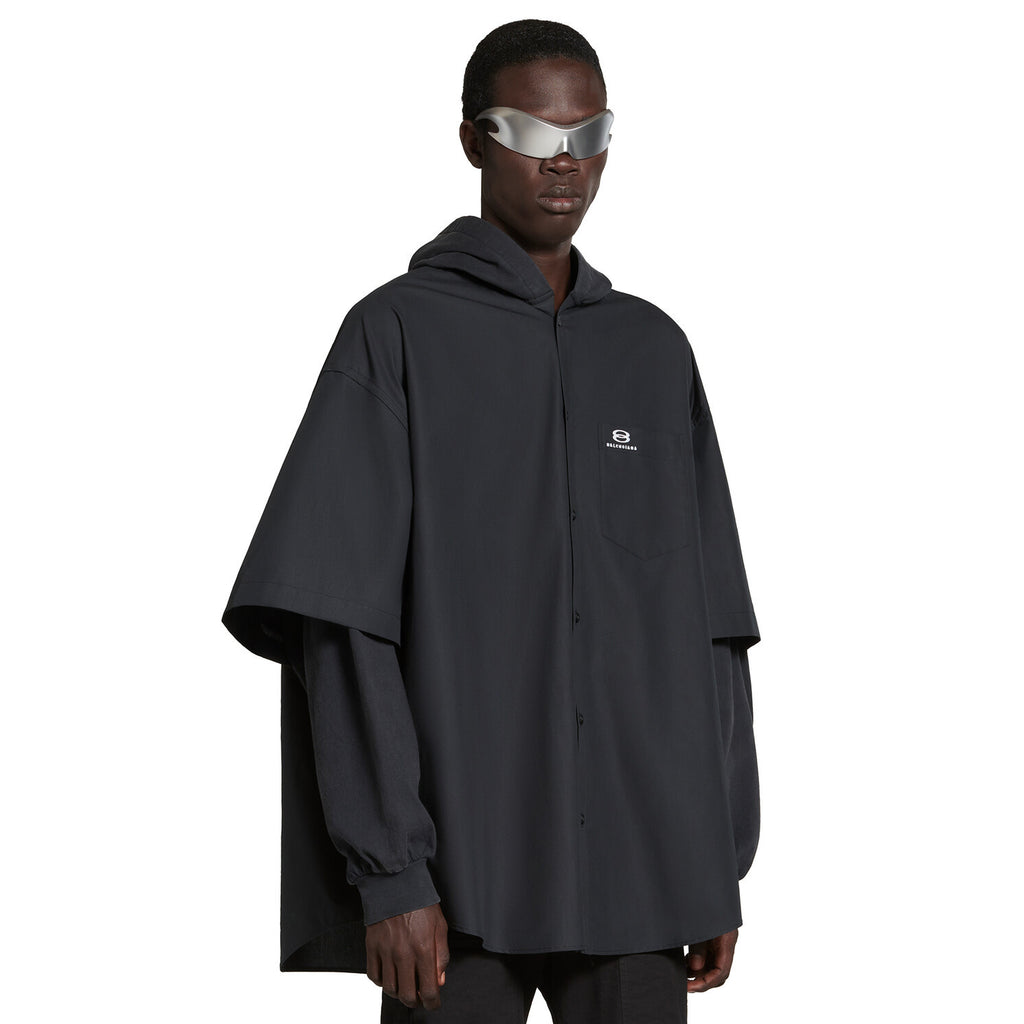 Balenciaga Men's Spring Autumn Black No Drawstring Connected Hooded Single Breasted Long Sleeve Shirt #97866