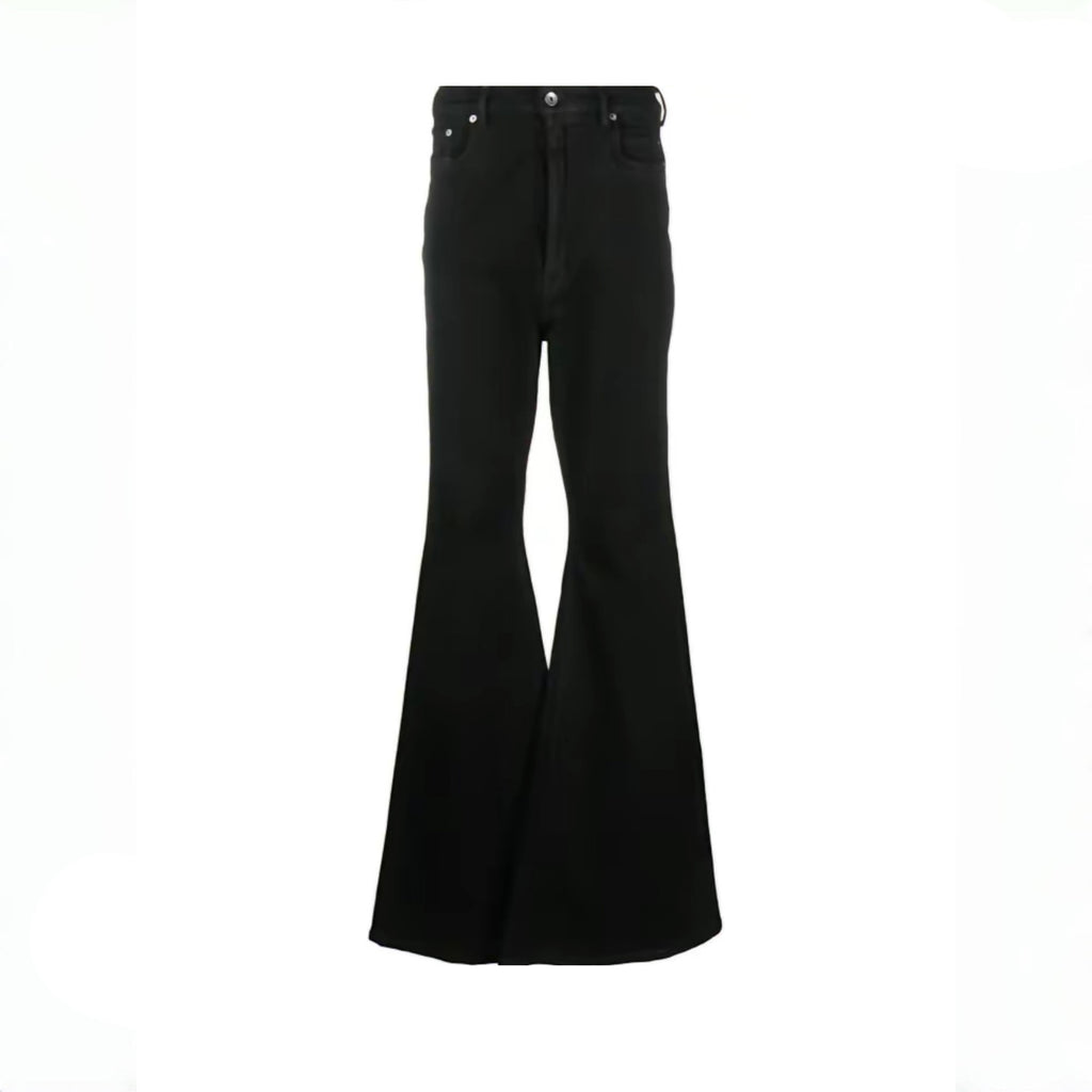 Rick Owens Men's High-street Solid Colour High-waisted Micro-large Denim Trousers Twill Cotton Spring And Autumn Versatile God Pants Ngvp #9827