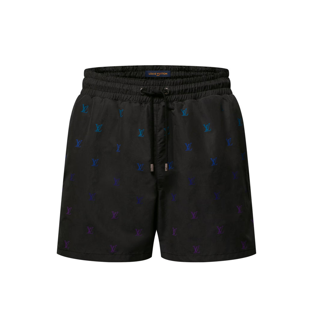 Louis Vuitton LV BLASON Men's Gradient Embroidered Logo Print Solid Color Drawstring Beach Shorts #77563