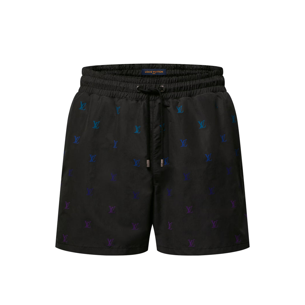 Louis Vuitton LV BLASON Men's Gradient Embroidered Logo Print Solid Color Drawstring Beach Shorts #77563
