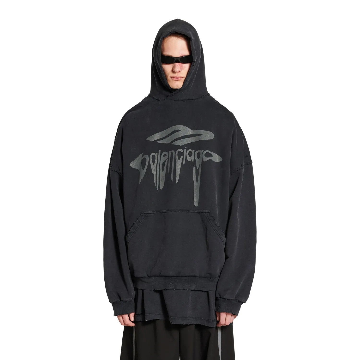 Balenciaga Men's Spring 3B LIQUIFIED Loose High Street Cotton Logo Print Hooded Sweatshirt #74929