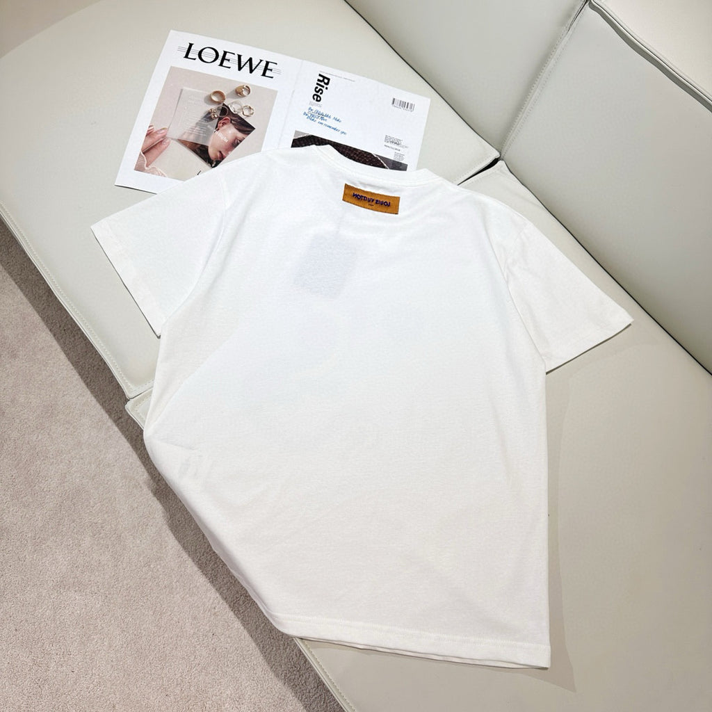 Louis Vuitton Men's Summer Year of the Dragon Printed Round Neck Cotton White Short Sleeve T-Shirt #97991