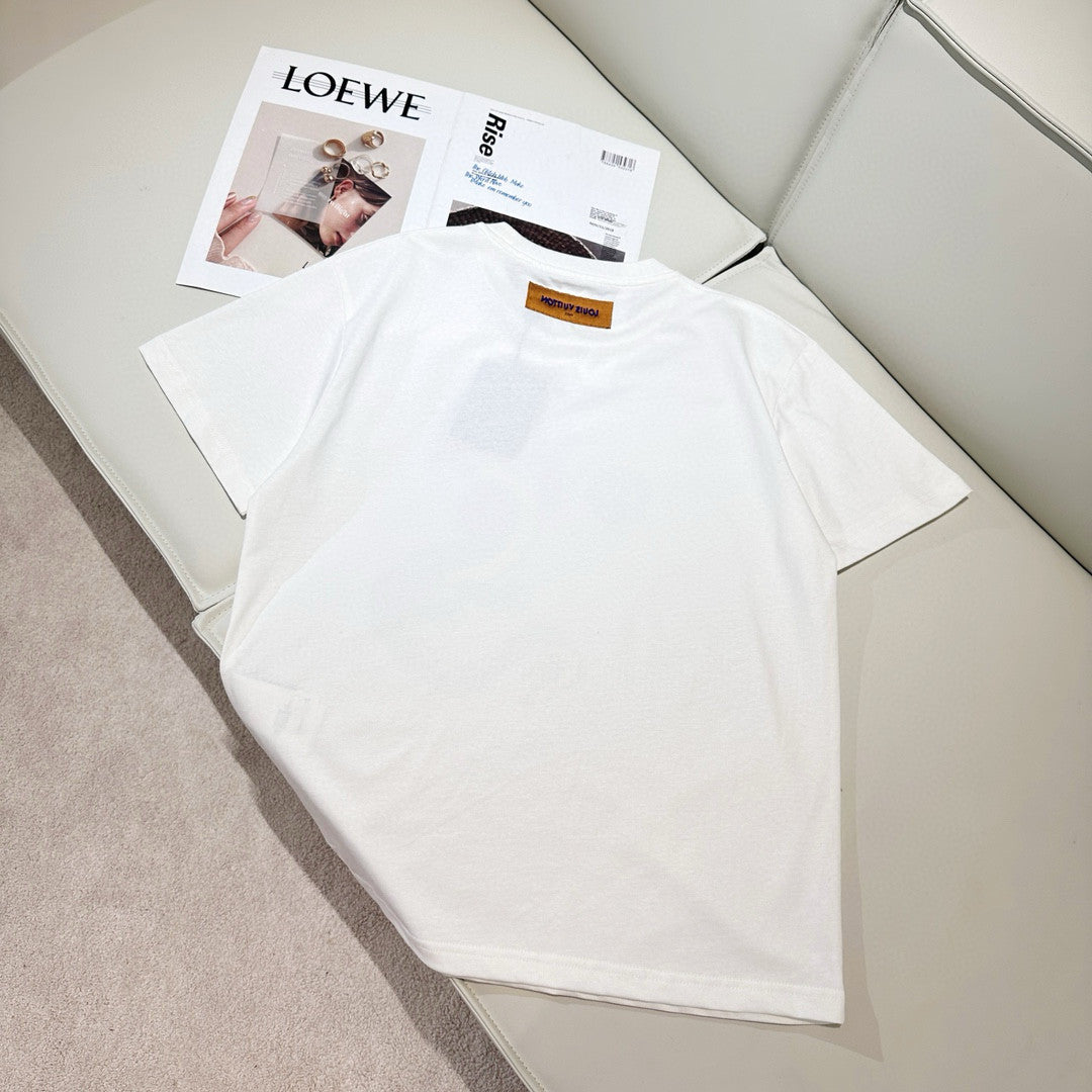 Louis Vuitton Men's Summer Year of the Dragon Printed Round Neck Cotton White Short Sleeve T-Shirt #97991