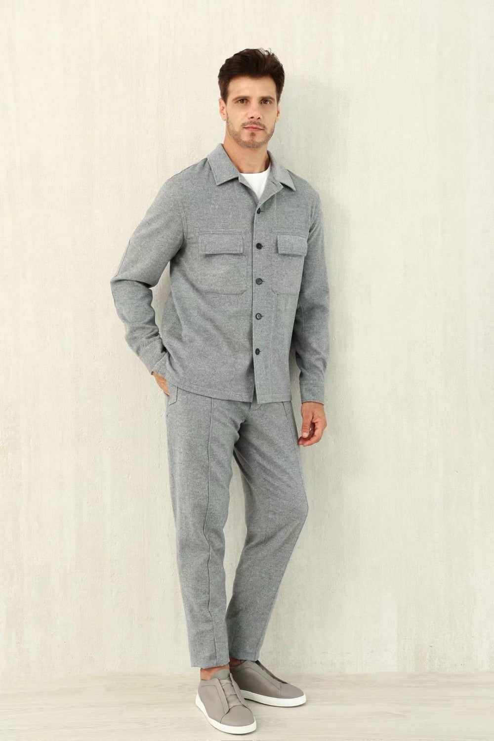 Ermenegildo Zegna Men's Fall/Winter Wool Blend Solid Color Mid-Rise Casual Straight-Leg Drawstring Sweatpants Ngvp #2517