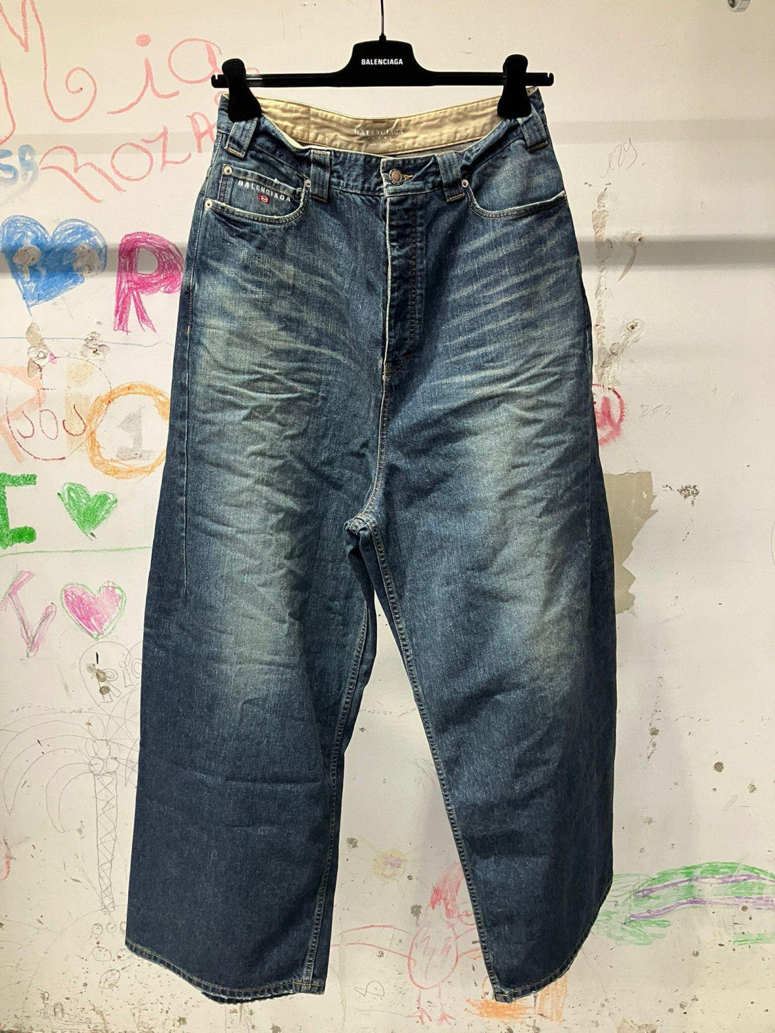 Balenciaga Men's Four Seasons Unity Sport Embroidered Jeans Solid Color Cotton Baggy Fit Trousers Pants Ngvp #1512