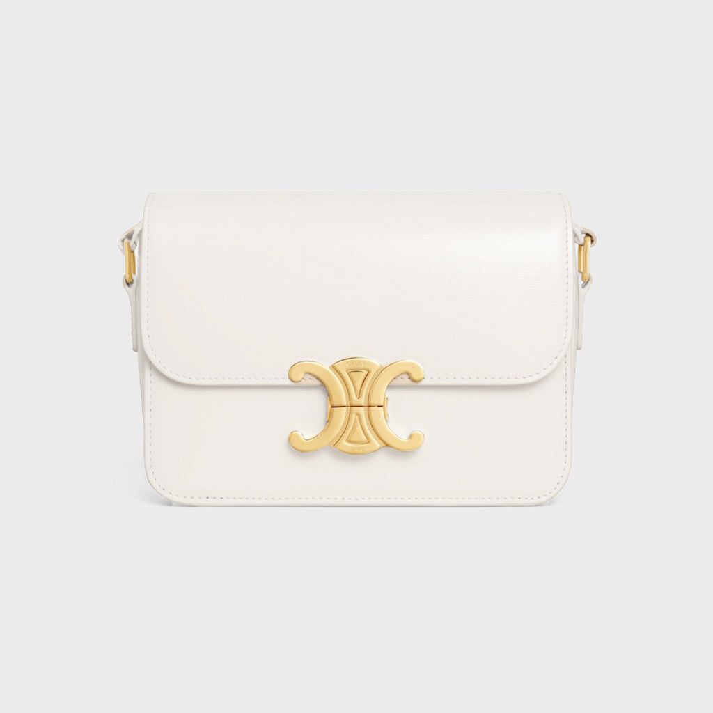 Celine Triomphe Medium Classic Premium Vintage-style Metallic Gold Logo Accent Leather Solid-colour Handbag Bag Lady Bags #196193