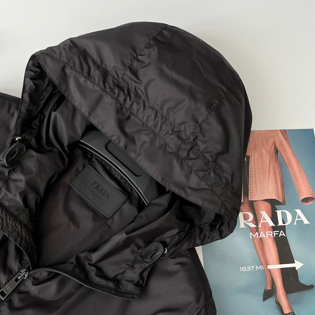 Prada Men's Spring and Summer Fashion Solid Color Zipper Long Sleeve Hooded Jacket #73389