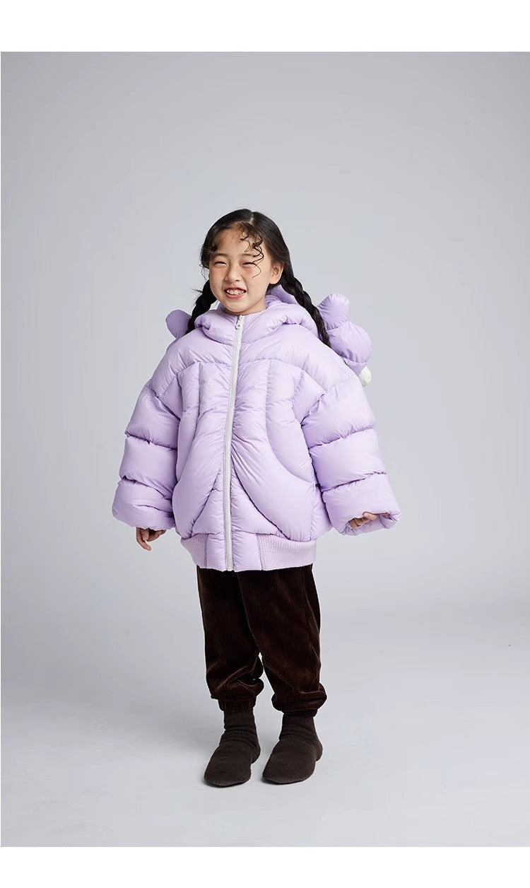 Kid's Autumn And Winter Solid Color Triceratops Jacket Thickened Short Zipper Loose Hooded Puffer Down Jacket #31322