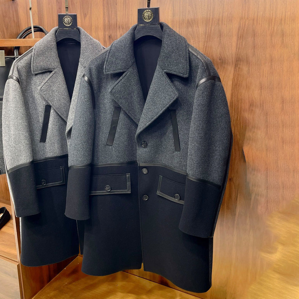 Dior Men's Autumn And Winter Cashmere Blend Medium-Length Colorblocking Long-Sleeved Tweed Coat Jacket Ngvp #9487