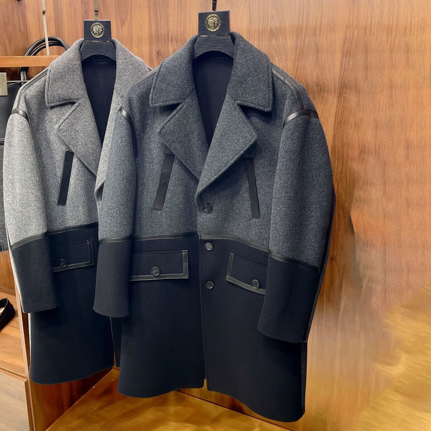 Dior Men's Autumn And Winter Cashmere Blend Medium-Length Colorblocking Long-Sleeved Tweed Coat Jacket Ngvp #9487