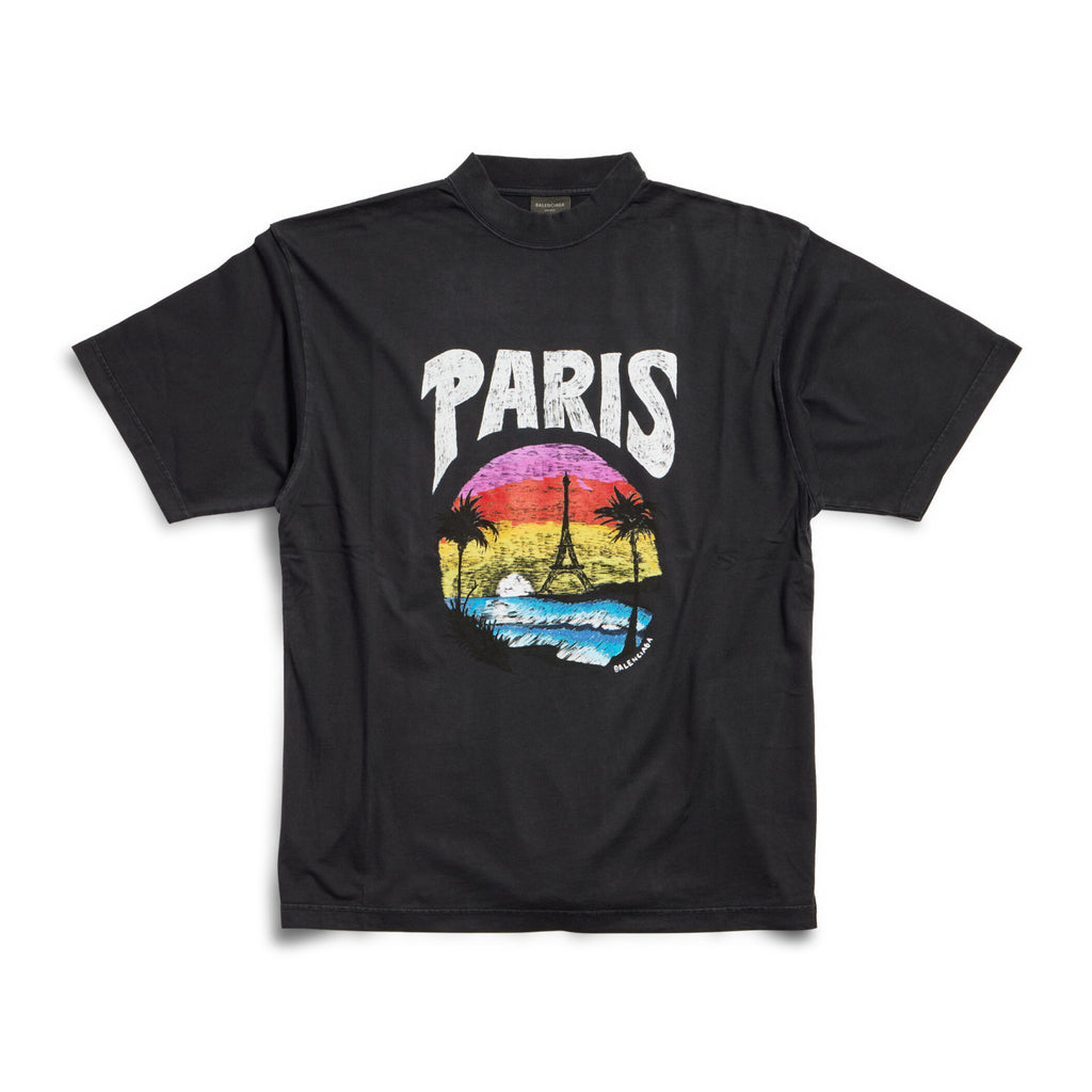 Balenciaga Paris Tropical Men's and Women's Black and White Vintage Plain Knit Medium Fit Short Sleeve T-Shirt #99154