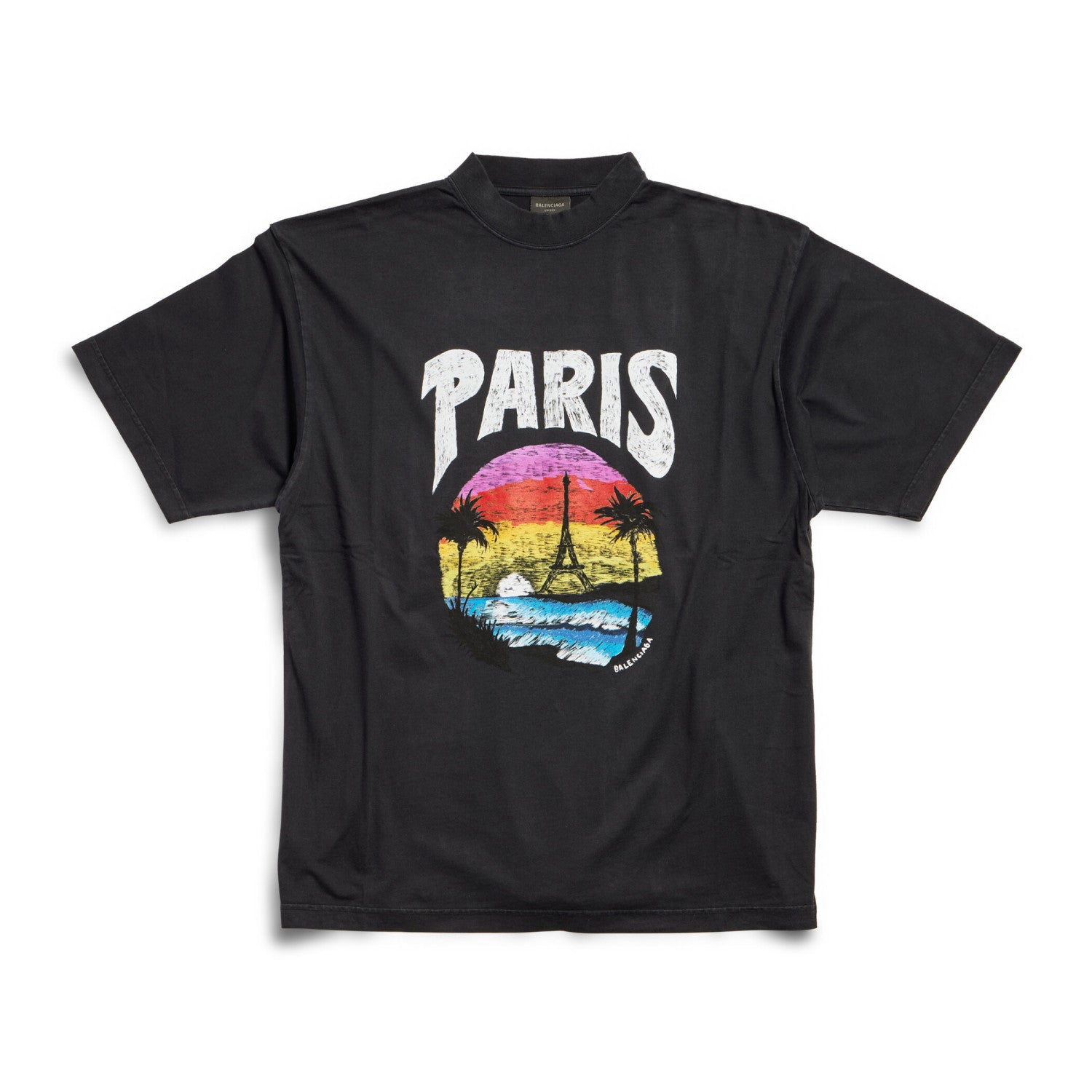 Balenciaga Paris Tropical Men's and Women's Black and White Vintage Plain Knit Medium Fit Short Sleeve T-Shirt #99154