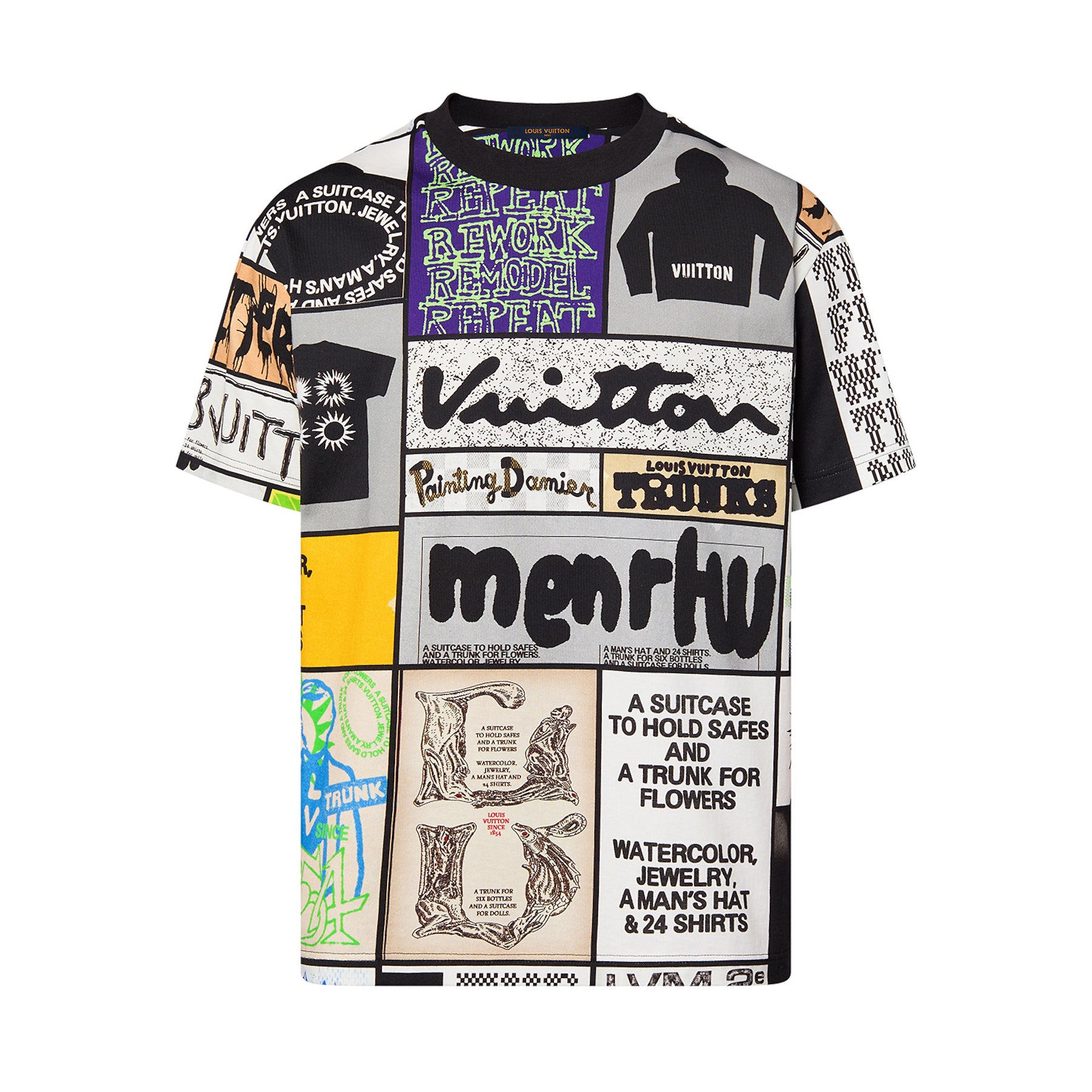 Louis Vuitton Men's Summer Multicolour Splicing Pattern Printed Cotton Round Neck Short Sleeve T-Shirt #97867