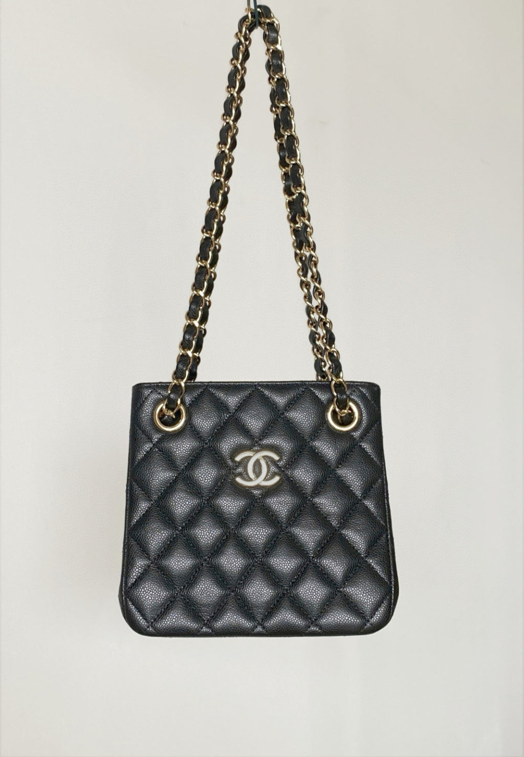 Chanel Mini Tote Diamond Double C Lychee Grain Cowhide Black Gold Double Chain Bucket Mini Tote Crossbody Bag Bags As3176 #76835