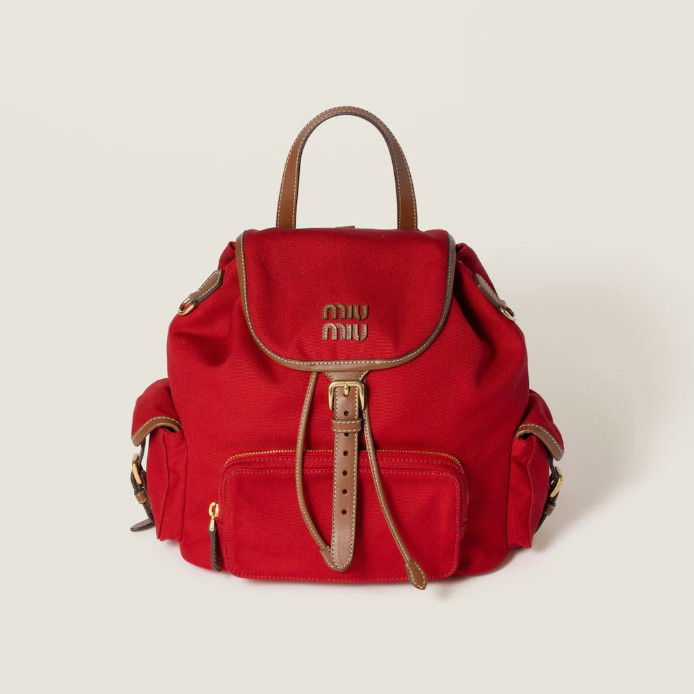 MiuMiu Women's Solid Color Canvas Patchwork Cowhide Shoulder Bag Backpacks Bags #75843