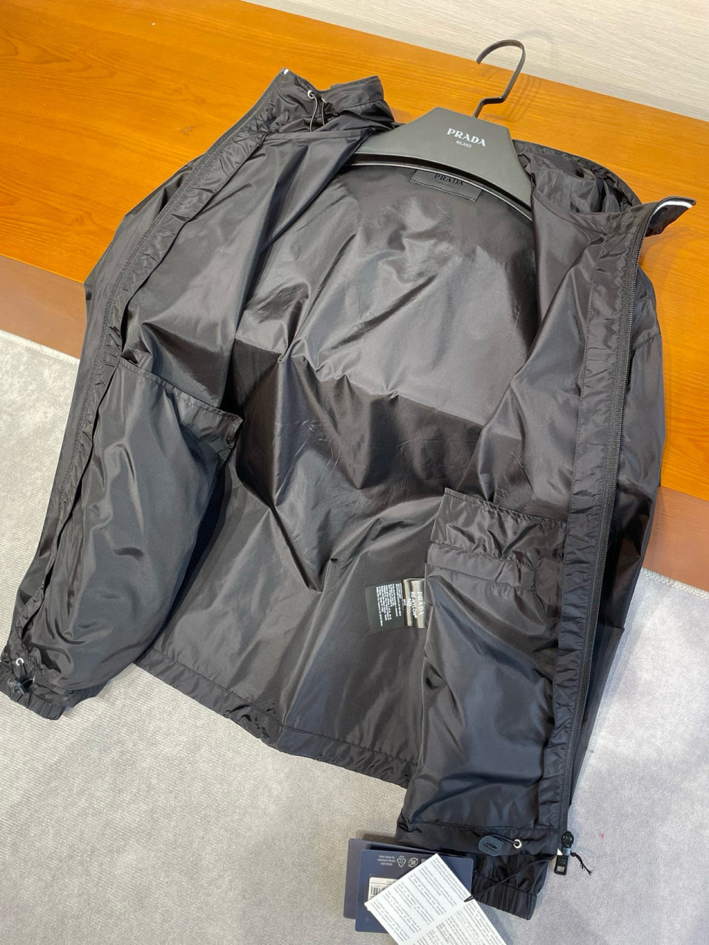 Prada Men's Spring/fall Fashion Casual Solid Color Zipper Hooded Triangle Logo Nylon Drawstring Jacket #79139