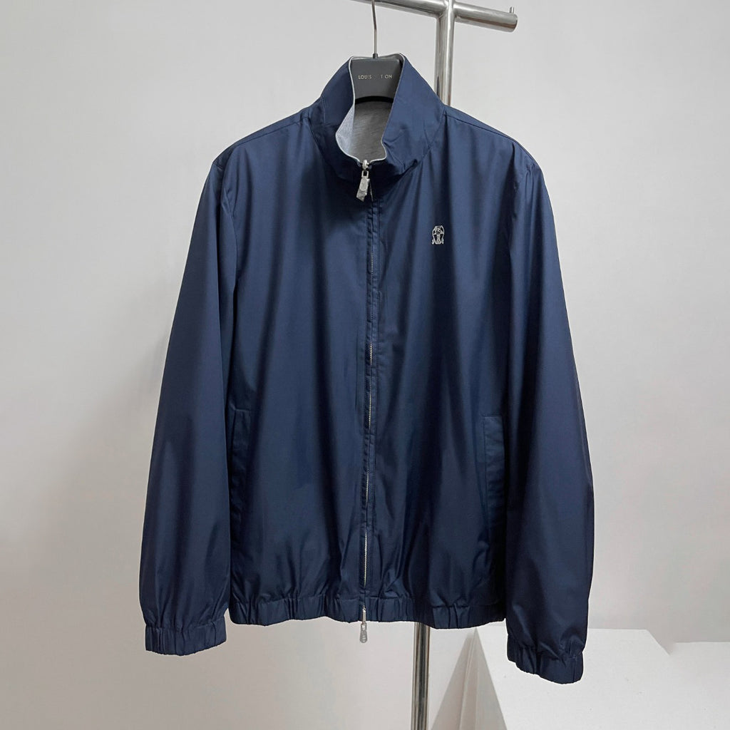 Brunello Cucinelli Men's Spring/Fall Fashion Casual Solid Color High Neck Double Zip Reversible Jacket #78634