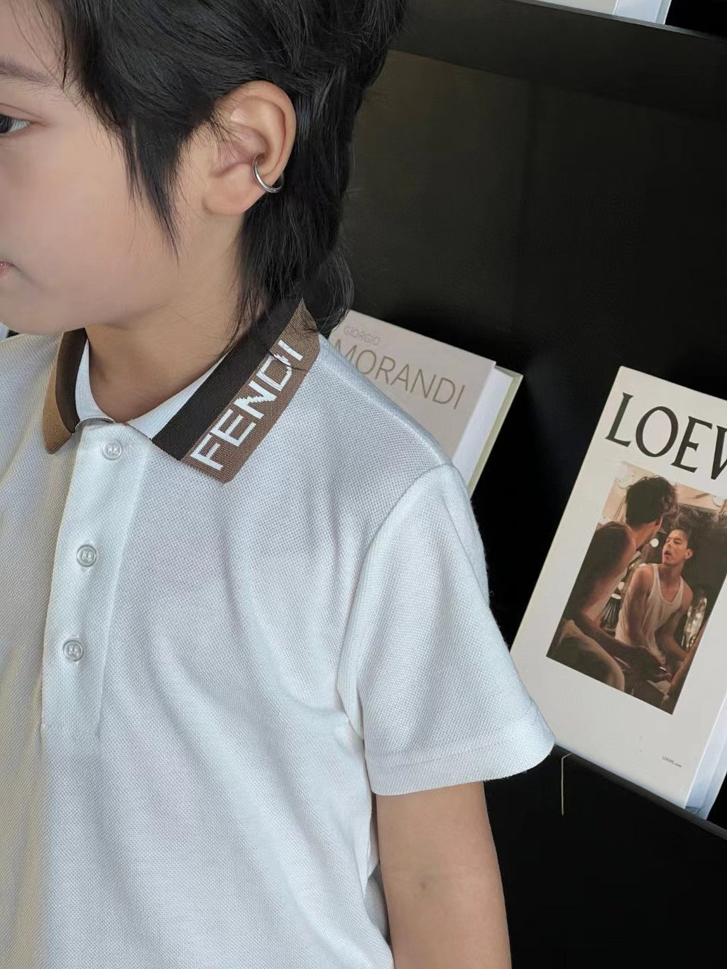 Fendi Kid's Summer Fashion Solid Color Lapel Printed Casual Short-Sleeved Polo Shirt #31264