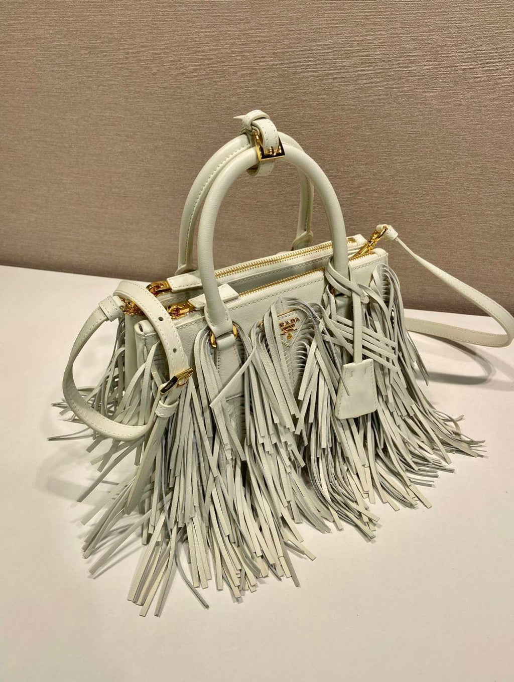 Prada Galleria Women's Solid Colour Metal Engraved Logo Tassel Design Calfskin Shoulder Bag Crossbody Bags Handbag #77979