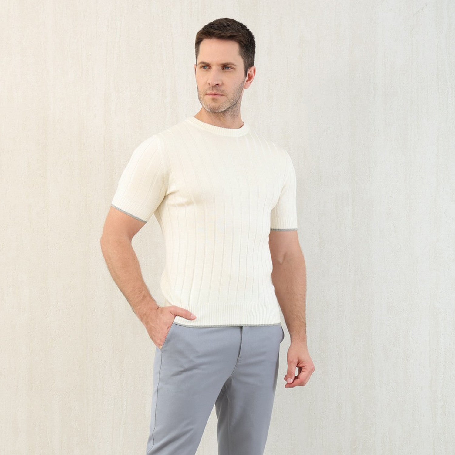 Brunello Cucinelli Spring And Summer Men's Flat Ribbed Linen And Cotton Knitted T-Shirt Fashion Trend Casual Comfortable Round Neck T-Shirt Ngvp #1348