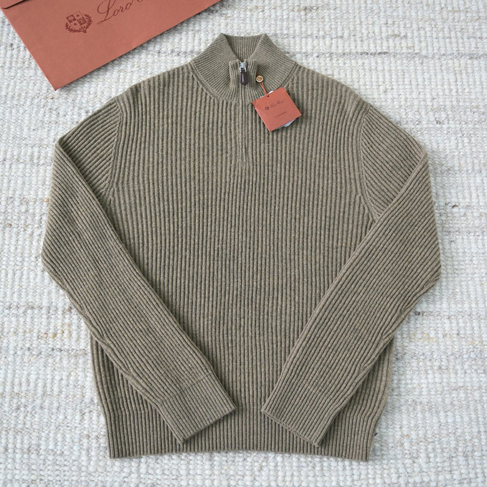 Loro Piana Plane Tree Men's Sweater Ribbed Turtleneck Half-zip Pullover Long-sleeved Cashmere Sweater #332989