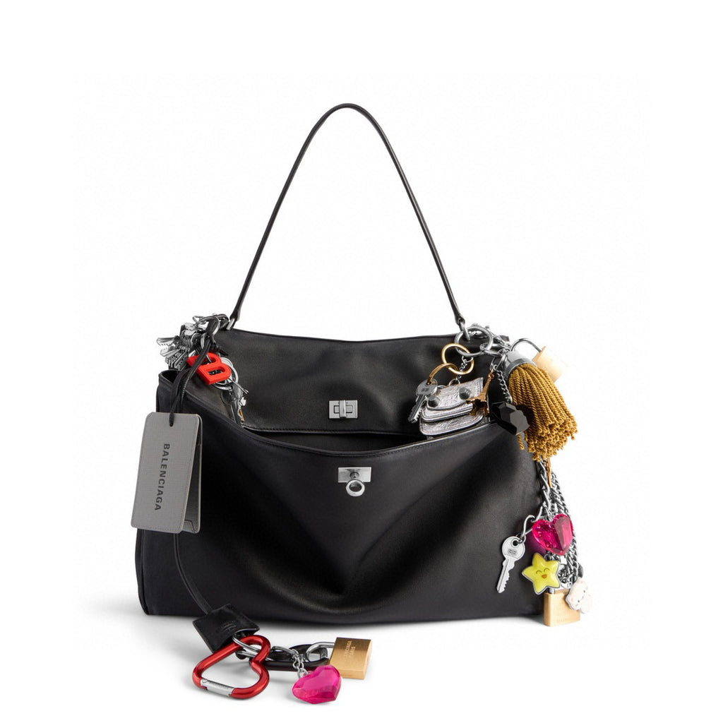 Balenciaga Men's And Women's Black Large Capacity Tote Bag Handbag Casual Leather Gold And Silver Button Handbag Bags 7897442AA7B1000 Ngvp #7932