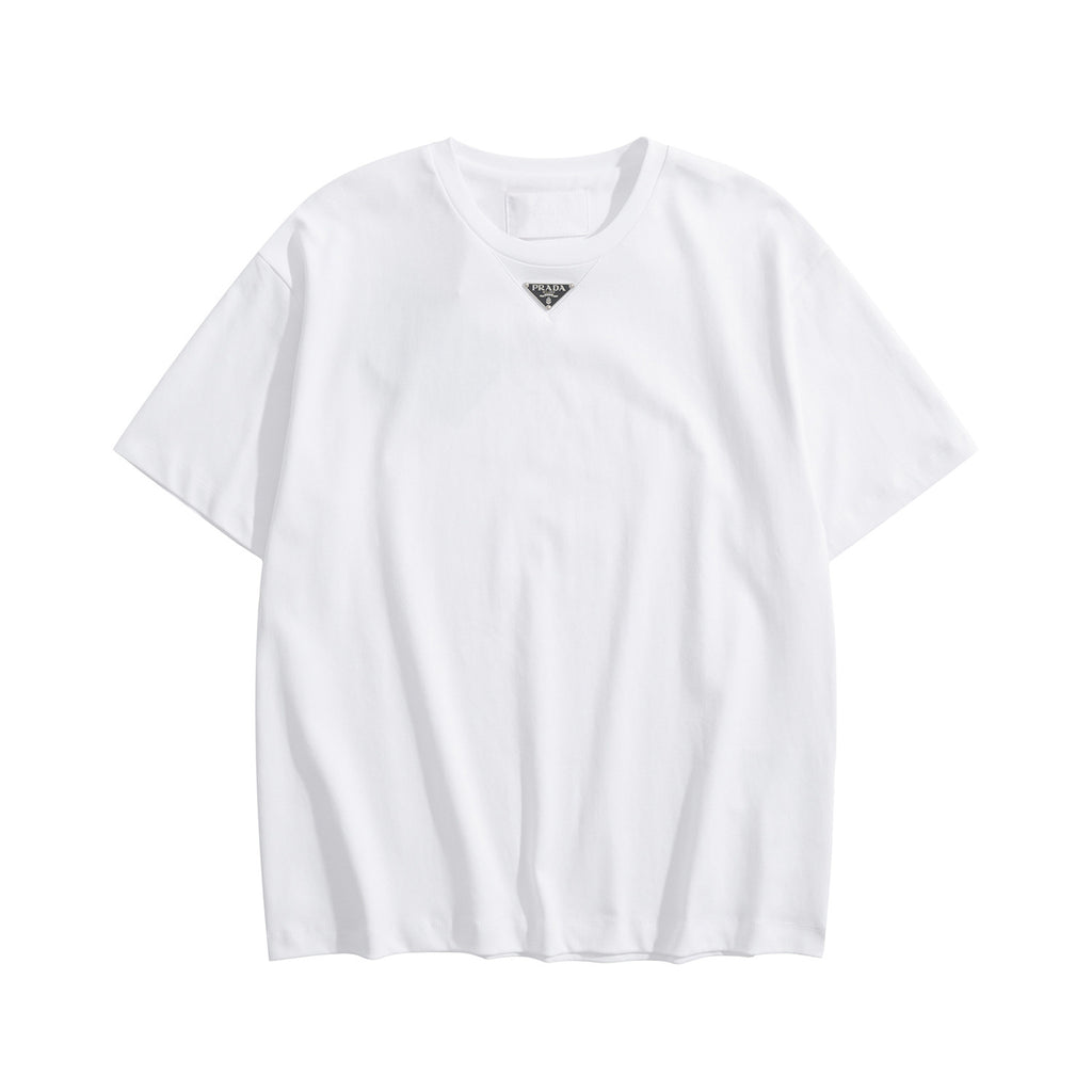 Prada Men's Summer Solid Color Triangle Logo Logo Round Neck Cotton Short Sleeve T-Shirt #75752