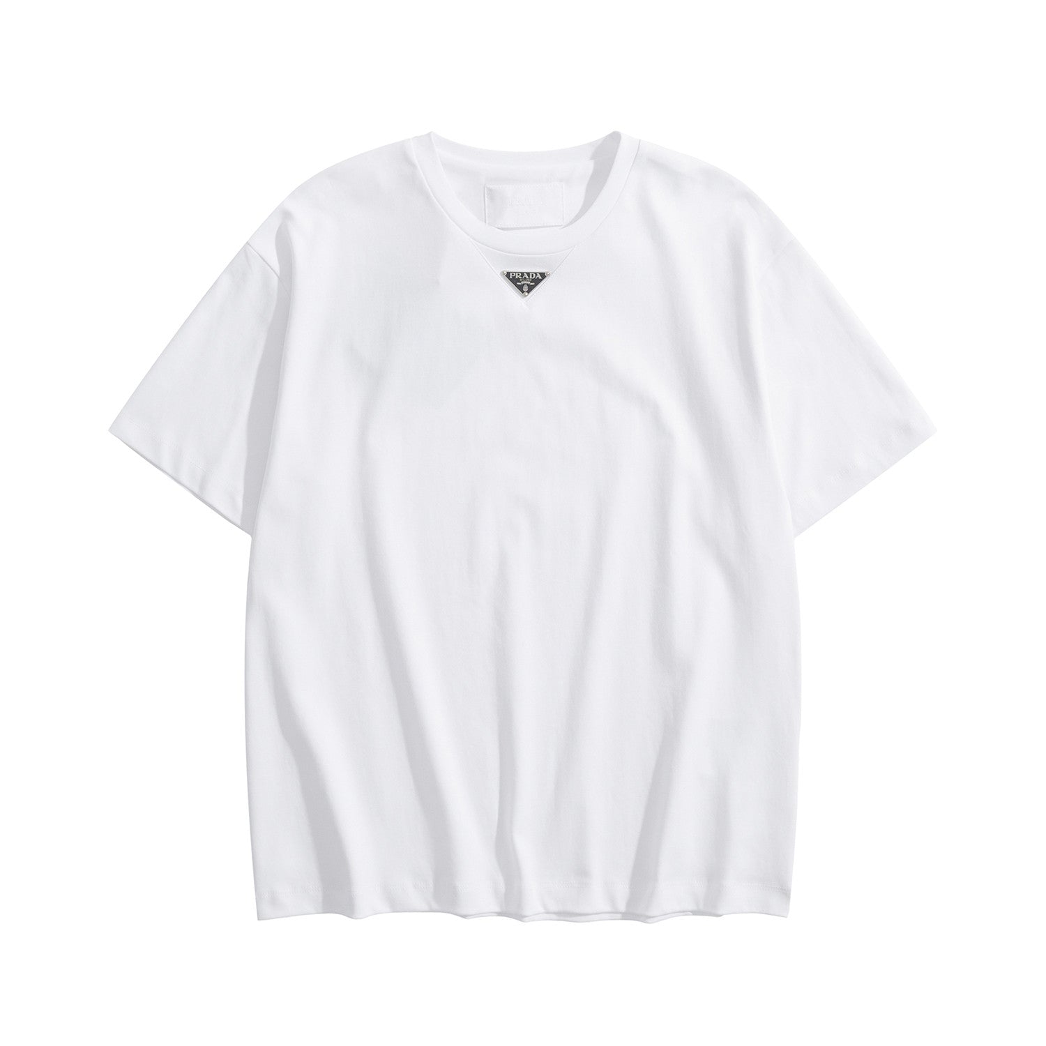 Prada Men's Summer Solid Color Triangle Logo Logo Round Neck Cotton Short Sleeve T-Shirt #75752