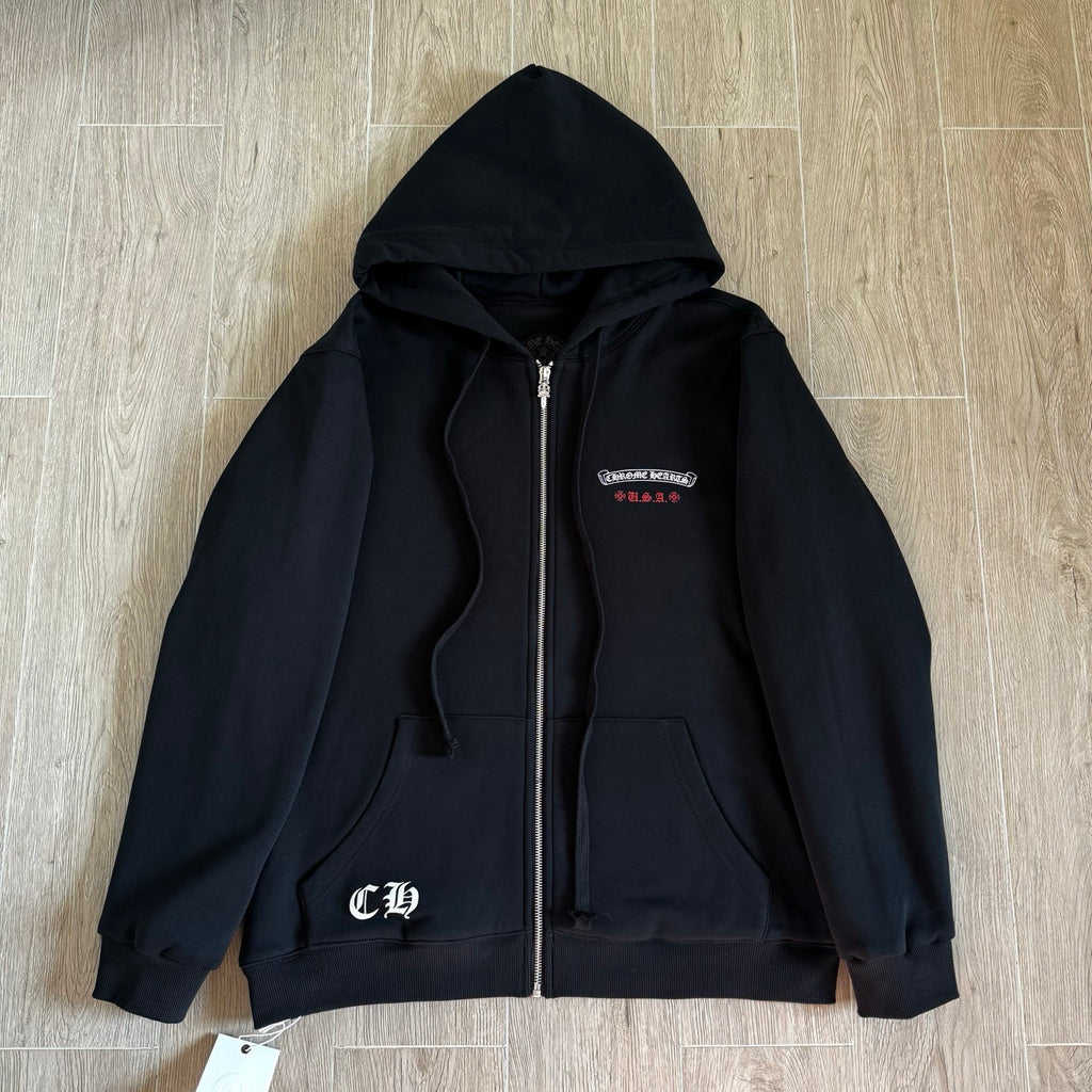 Chrome Hearts Distressed American Flag Zip Hooded Sweatshirt #336049