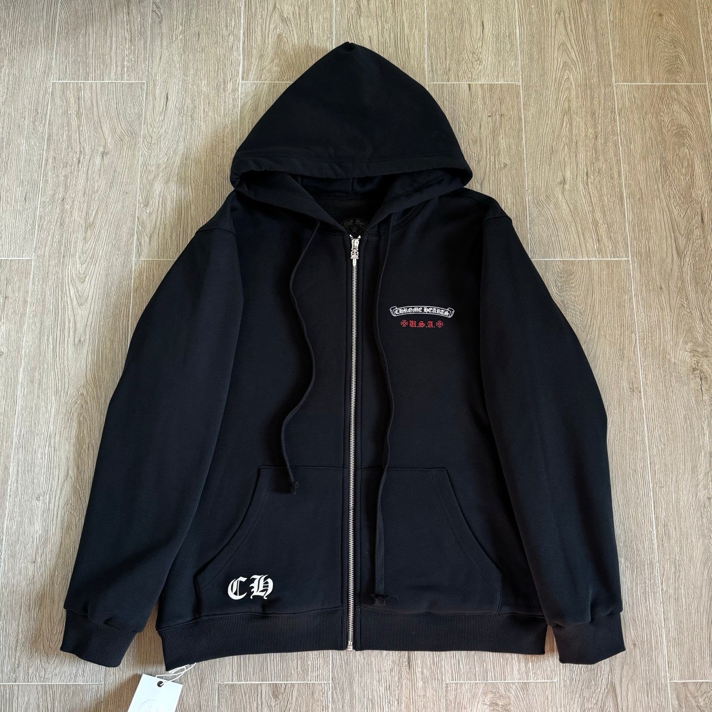 Chrome Hearts Distressed American Flag Zip Hooded Sweatshirt #336049