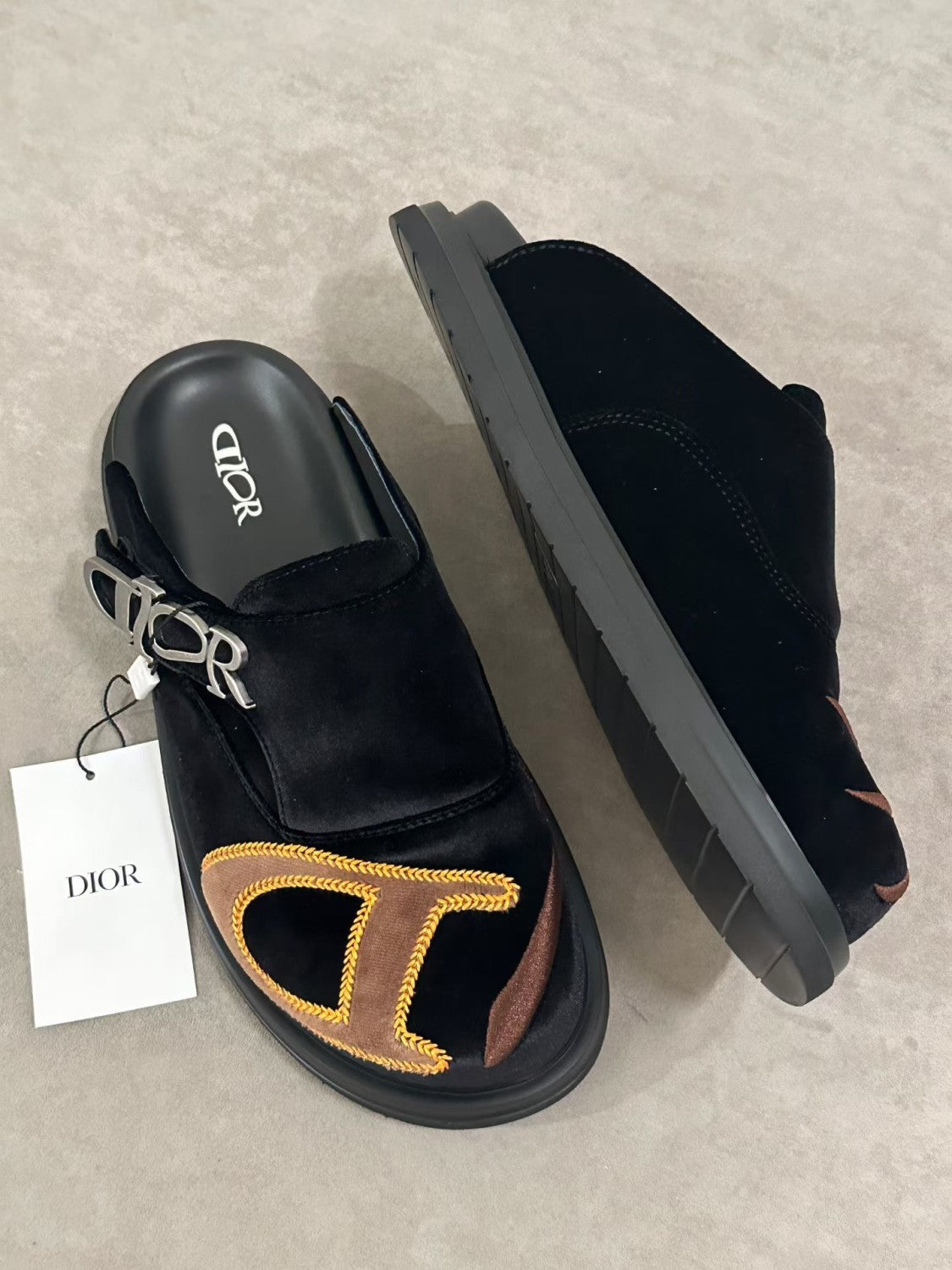 Dior Aqua Lewis Hamilton Velvet Round Toe Mules Slippers #385782