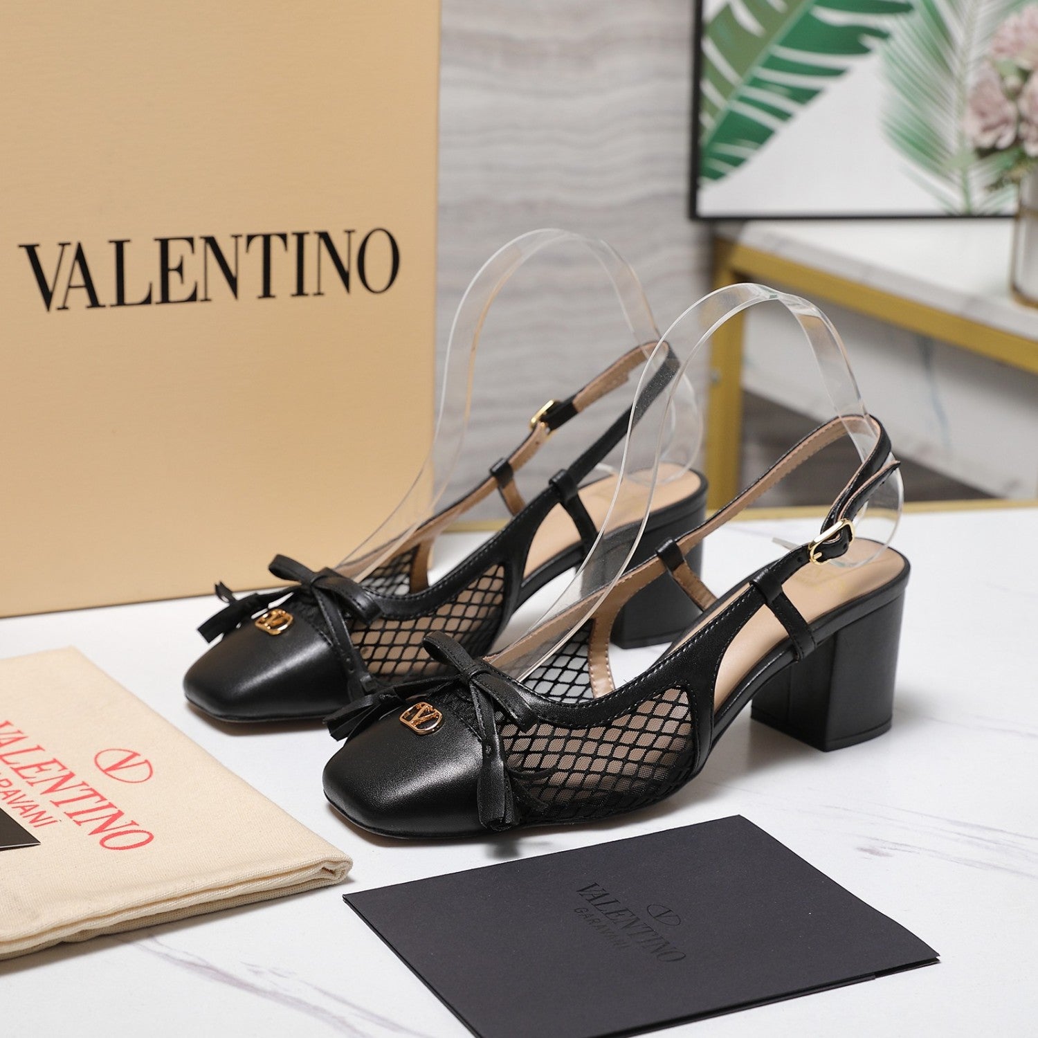 Valentino Valet Du Roi Slingback Pump In Mesh And Kidskin 60mm for Woman #379977