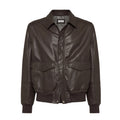 Brunello Cucinelli Men's Spring/Autumn Sheepskin Solid Color Zipper Collar Long Sleeve Grained Leather Aviator Jacket Ngvp #2286