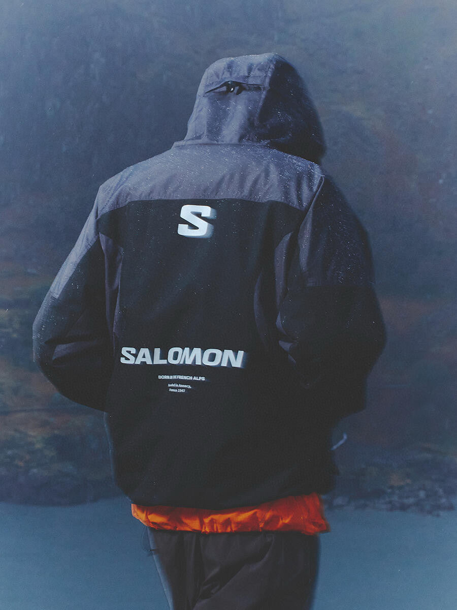 Salomon Men's Spring/Fall Zipper Solid-Color Patchwork Hooded Long-Sleeve Oversized Windbreaker Casual Jacket #81578