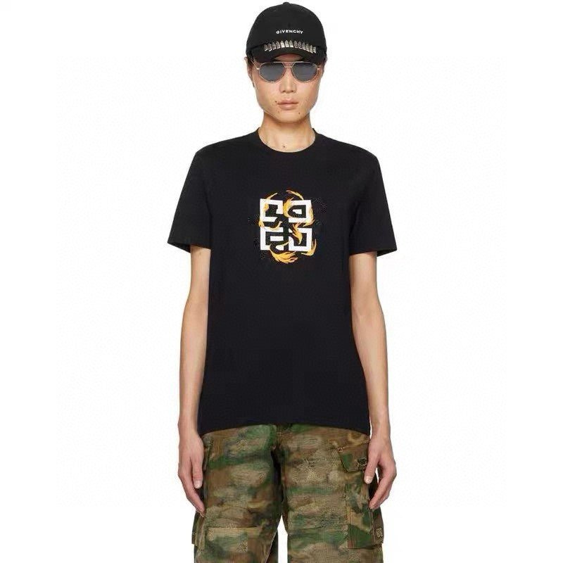 Givenchy Men's Spring/Summer Cotton 4G Dragon Printed Short Sleeve Black Slim Fit Straight T-shirt #98322