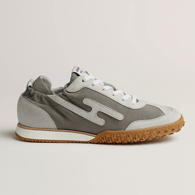 Hermes Women's Four Seasons Low Round Toe Lace Up Casual Shoes Solid Color Leather Jet Sneakers #81318