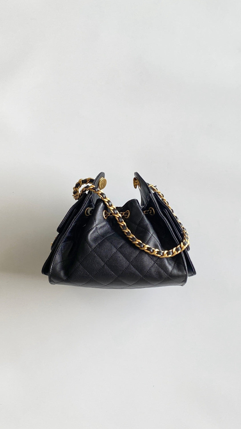 Chanel 25 Women's Mini Handbag Metallic Grained Embossed Calfskin And Silver Metal Silver #332929