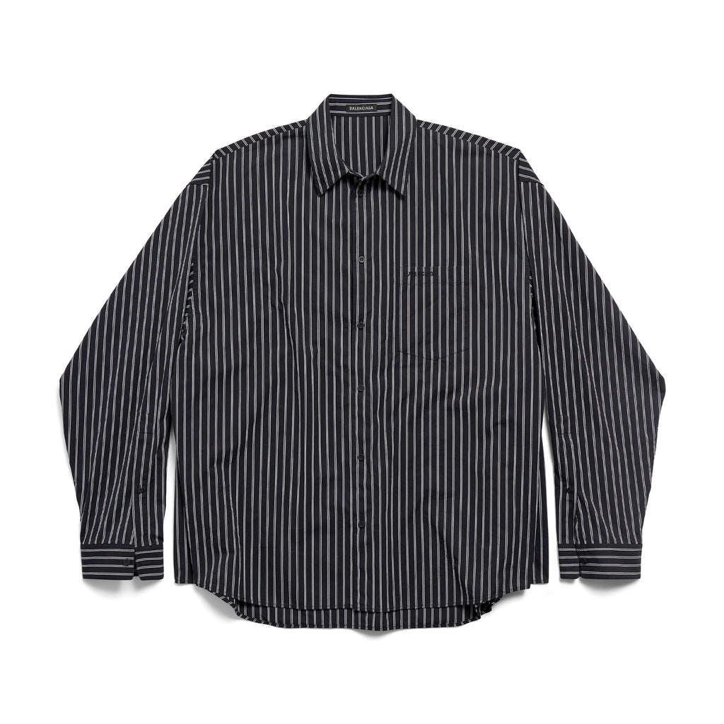 Balenciaga Women's Spring and Fall Flatground Black and White Striped Cotton Poplin Single Breasted Long Sleeve Shirt #76489