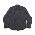Balenciaga Women's Spring and Fall Flatground Black and White Striped Cotton Poplin Single Breasted Long Sleeve Shirt #76489