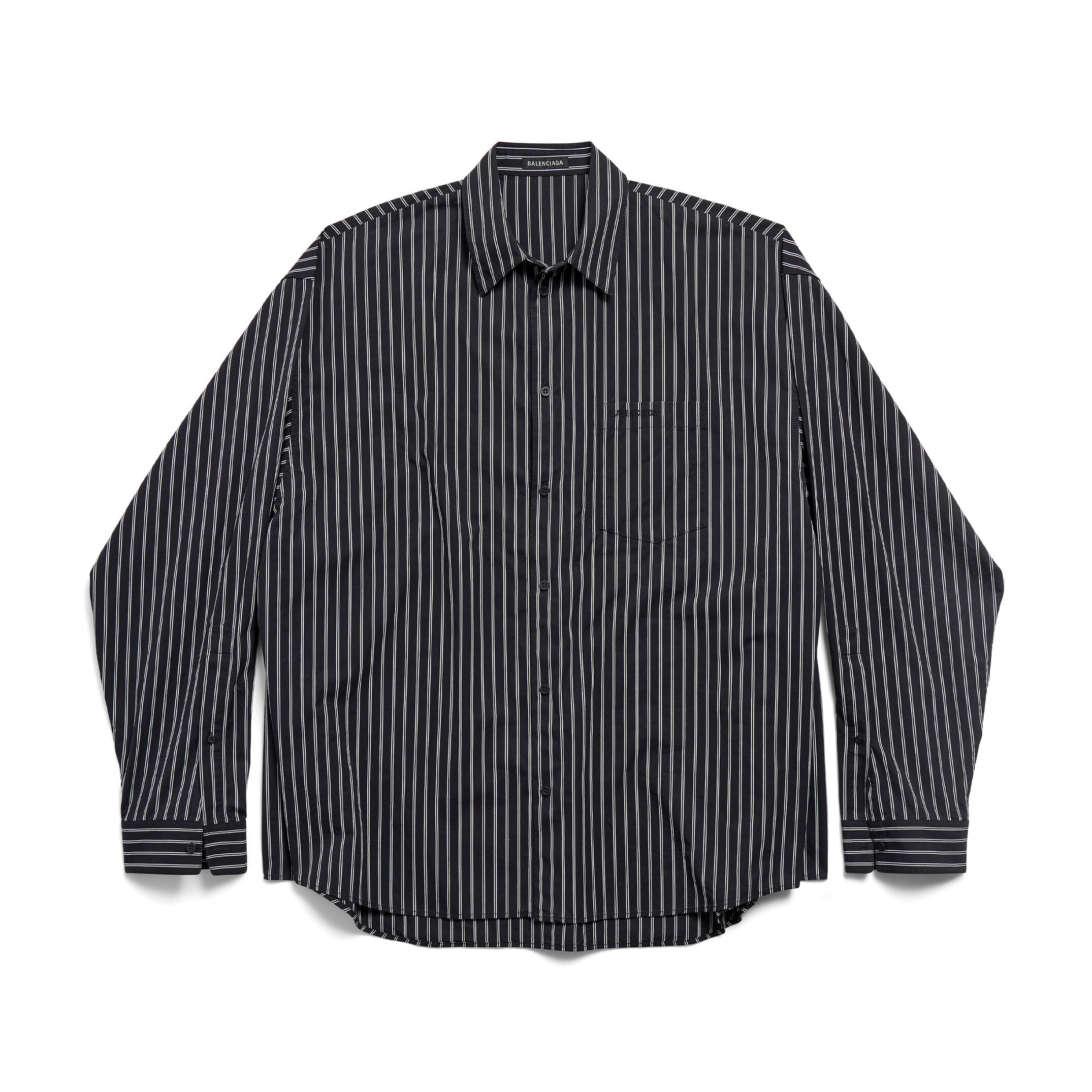 Balenciaga Women's Spring and Fall Flatground Black and White Striped Cotton Poplin Single Breasted Long Sleeve Shirt #76489