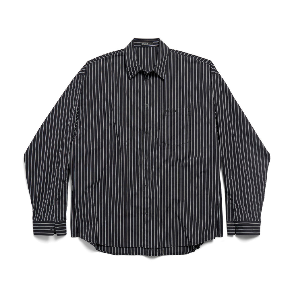 Balenciaga Women's Spring and Fall Flatground Black and White Striped Cotton Poplin Single Breasted Long Sleeve Shirt #76489