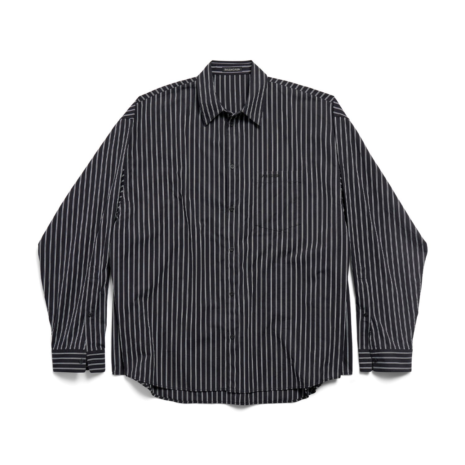Balenciaga Women's Spring and Fall Flatground Black and White Striped Cotton Poplin Single Breasted Long Sleeve Shirt #76489