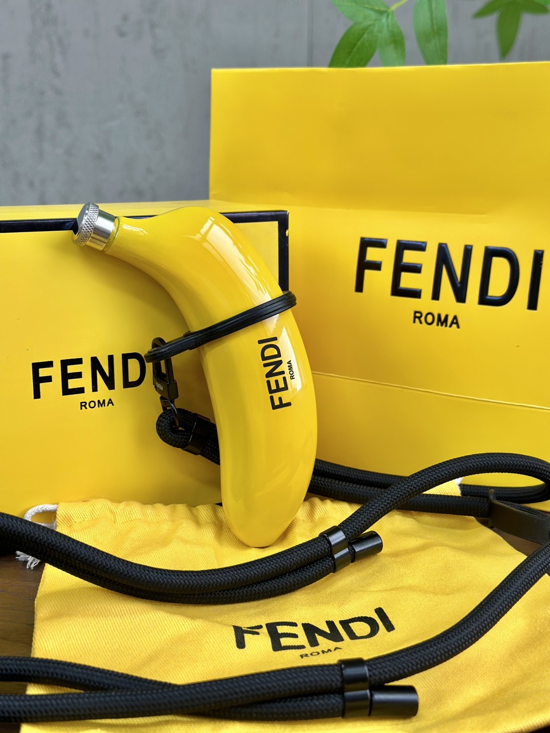 Fendi Limited Edition: Limited Stock Available Banana-print Flask Fashionable Mini Crossbody Bag Total Length: 150 Cm. Diameter: 8 Mm. Adjustable From 75 To 150 Cm. Comes In A Complete Gift Box Set Bags #197028