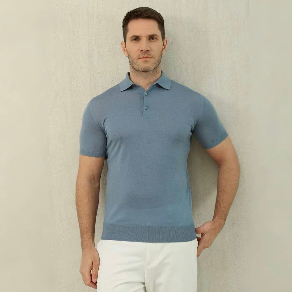 Loro Piana Men's Summer Lapel Straight Solid Color Fitted Pullover Short Sleeve Polo Shirt Ngvp #1554