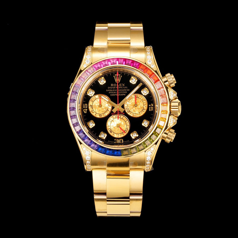 Rolex Men's Rainbow Diamond Bezel Automatic Mechanical Movement Steel Strap Watch #75365