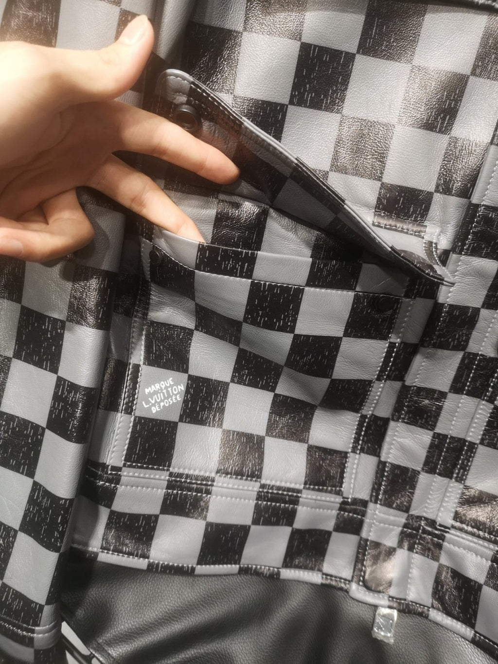 Louis Vuitton Men's Fall And Winter Casual Colorblocking Checkerboard Leather Jacket Letter Logo Temperament Jacket #6238