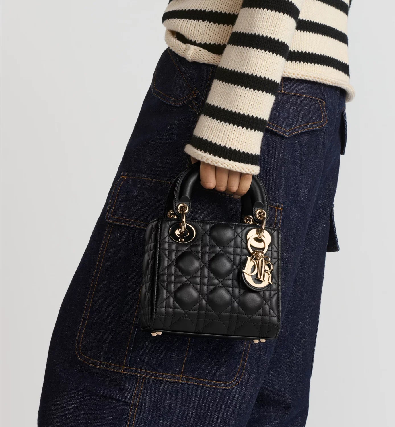 Dior Dior Lady Lambskin Cannage Quilted Metal Pendant Mini Bag #333088