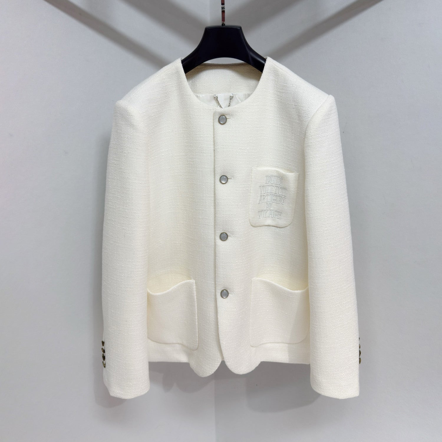 Louis Vuitton Men's Spring/Fall Solid Color Classic Casual Cotton Letter Embroidered Logo Collarless Single Breasted Long Sleeved Jacket #78269